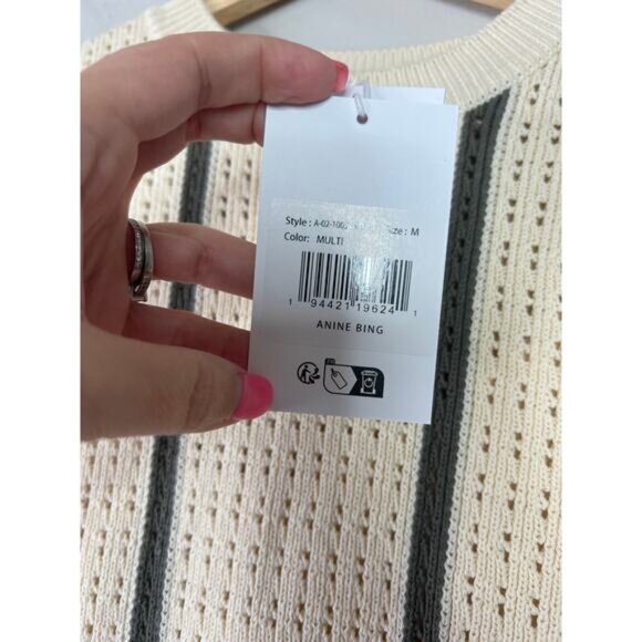 NWT Anine Bing Lanie Mini Dress Women's Ivory and Army Green Stripe Size: Medium - Picture 6 of 11